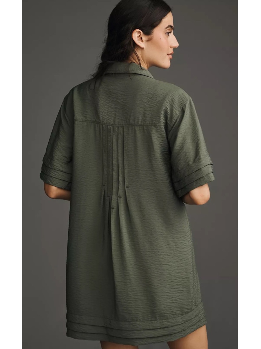 NWT Anthropologie Pilcro Short Sleeve Pintuck Tunic Shirt Dress Green - Picture 2 of 7